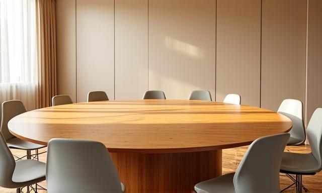 Neutral meeting space with sunlight representing mediation and dispute resolution